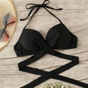 SHEIN Black wrap halter bikini XL